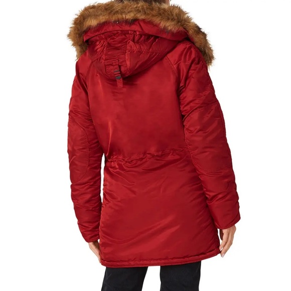 Alpha Industries Faux Fur Hood N-3B Parka – Red Reversible Nylon - Picture 3 of 13